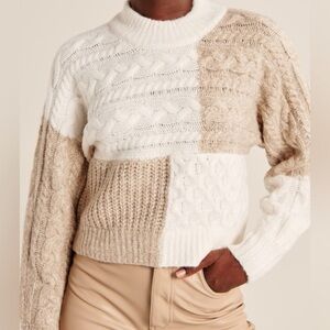 Abercrombie & Fitch Tonal Patchwork Dolman Sweater, cream and beige, size S